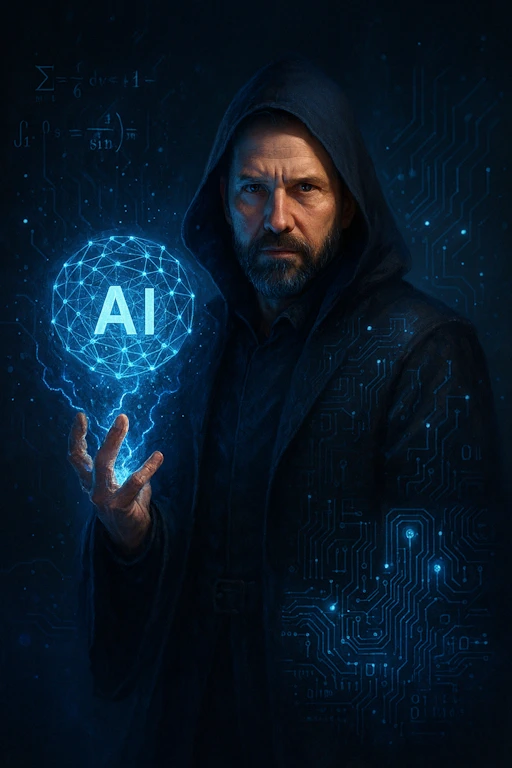 A magician balancing a glowing AI sphere