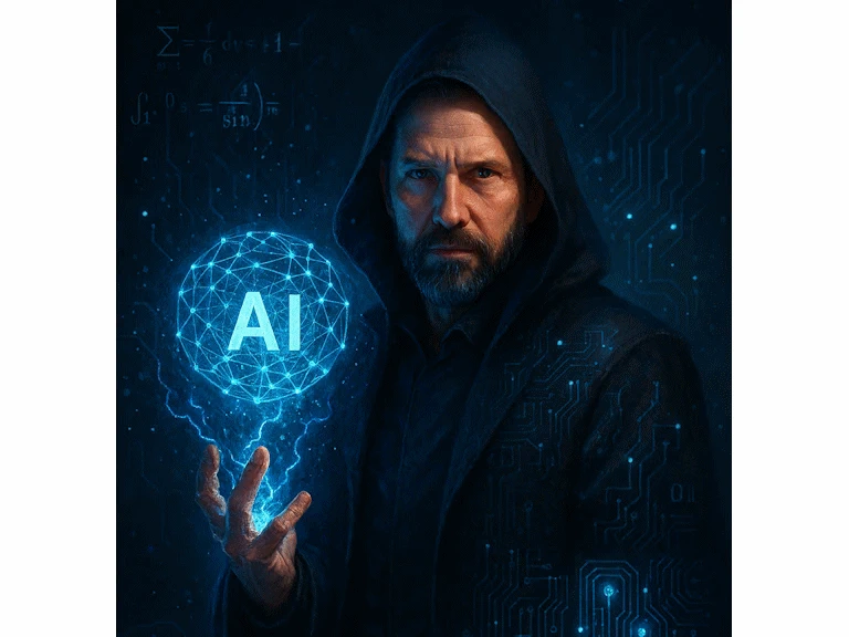 A magician balancing a glowing AI sphere